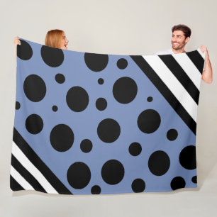 Mörk blått och svarta Polka dots och Rand Blanket Fleecefilt