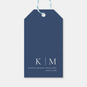 Mörk blått och vit-Monogram-Bröllop Presentetikett