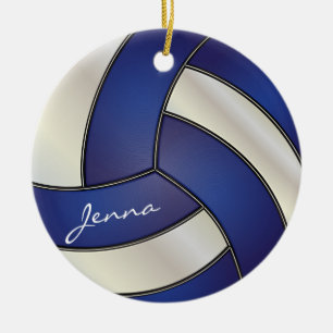 Mörk blått och vit volleyboll   DIY NAMN Julgransprydnad Keramik
