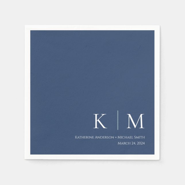 Mörk blått och vita Bröllop- Pappersservett (Framsidan)