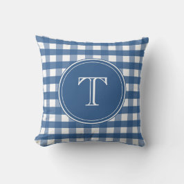 Mörk blått och vita Gingham Monogram Kudde