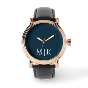 Mörk Blått och vitt Modern monogram Armbandsur