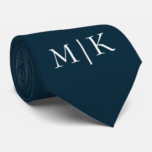 Mörk Blått och vitt   Modern monogram Slips