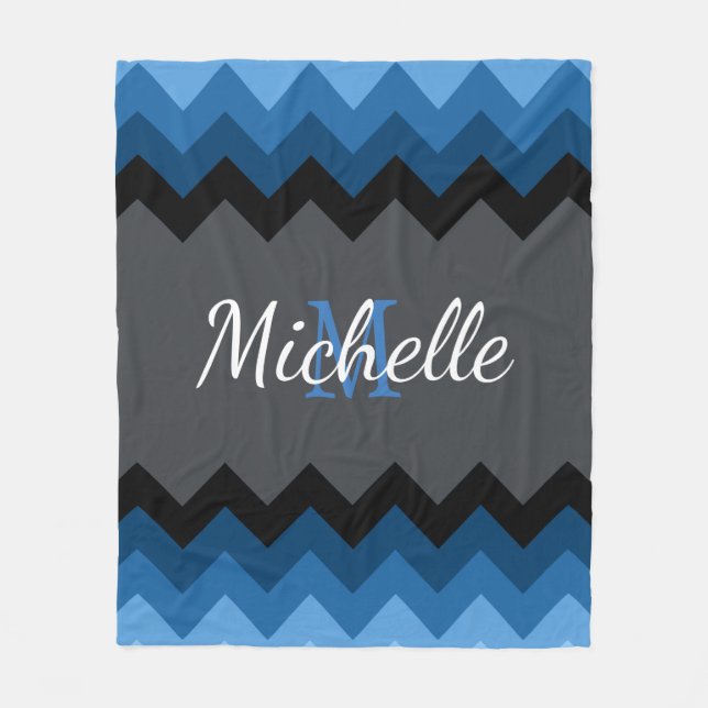Mörk blått Ombre Chevrons Monogram Fleece Blanket (Framsidan)