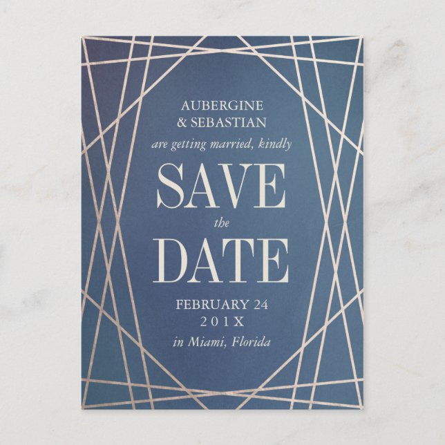 Mörk blått Opaline Gemstone Bröllop spara datum Meddelande Vykort (Framsida)