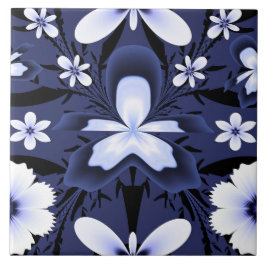 Mörk blått Orchid Elegant Flowers Fractal Mönster Kakelplatta