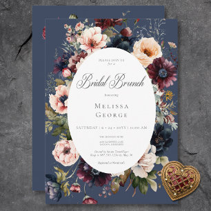 Mörk blått Oval Blommigt Ram Möhippa Brunch Inbjudningar