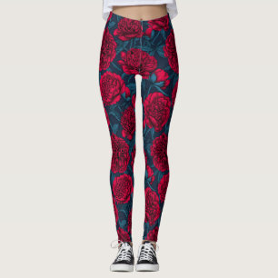Mörk blått peonträdgård leggings