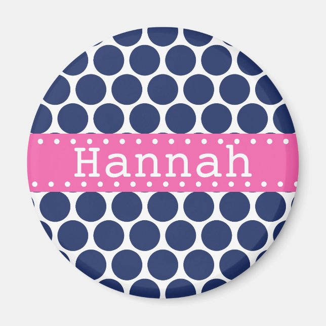 Mörk blått Polka Dot Mönster Shock rosa-banderoll Magnet (Framsidan)