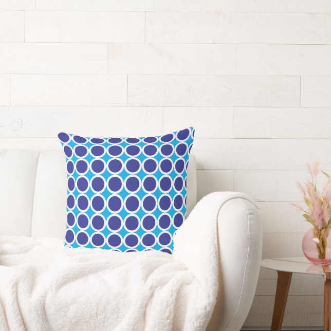 Mörk blått Polka dots med vit Gräns på blå Kudde (Soffa)