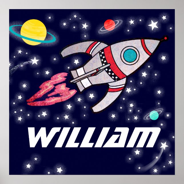 Mörk blått poster av namngivna raketrumspojkar (Framsidan)