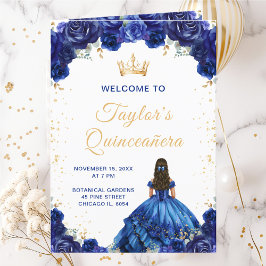 Mörk blått Princess Blommigt Quinceañera-programme Program