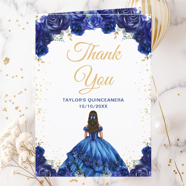 Mörk blått Princess Blommigt Quinceañera Tack Kort (Skapare uppladdad)