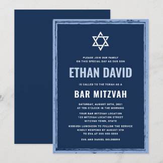 Mörk blått pub mitzvah-inbjudan med rått gräns inbjudningar