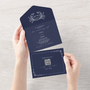 Mörk blått QR för Crab Rustic Beach Wedding