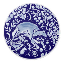 Mörk blått Raccoon Woodland Animal Blommigt Cobalt Knopp