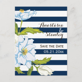 Mörk blått rand och blommor bröllop spara datum meddelande vykort
