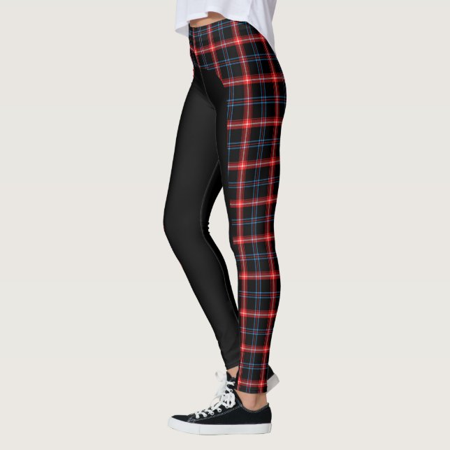 Mörk blått/röda tartan Side Rand Leggings (Vänster)