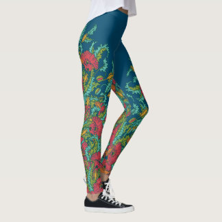 Mörk blått röda vallmo, Vintage botaniska Blommigt Leggings