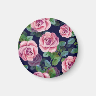 Mörk blått, Rosa ros vattenfärg. Magnet
