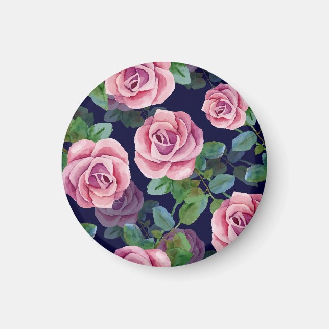Mörk blått, Rosa ros vattenfärg. Magnet (Framsidan)