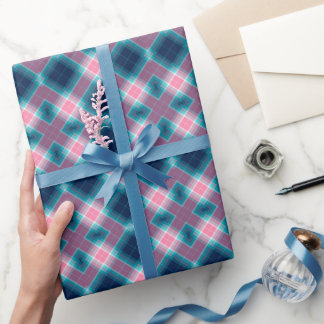 Mörk blått Rosa tartan Play Gingham Mönster Presentpapper