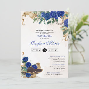Mörk blått Royalet Ro Mexiko Mariachi Quinceanera Inbjudningar