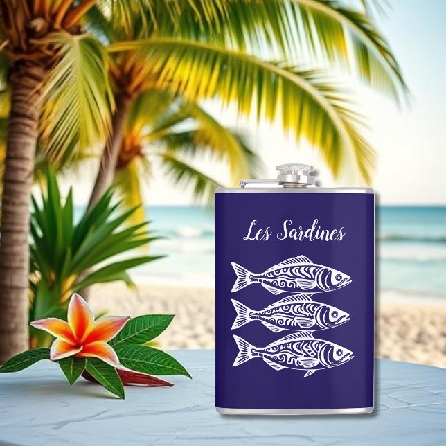 Mörk blått (sardiner-hawaiian-Fisherman) Fickplunta (Les Sardines-Hawaiian-Fisherman Core-Flask Summer-Beach-Dark Blue)