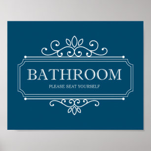 Mörk blått sät ditt eget Cute Bathroom-tecken Poster