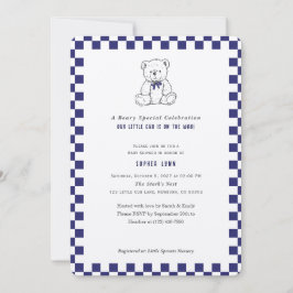 Mörk blått schackbräda vår lilla Unge Baby Shower Inbjudningar
