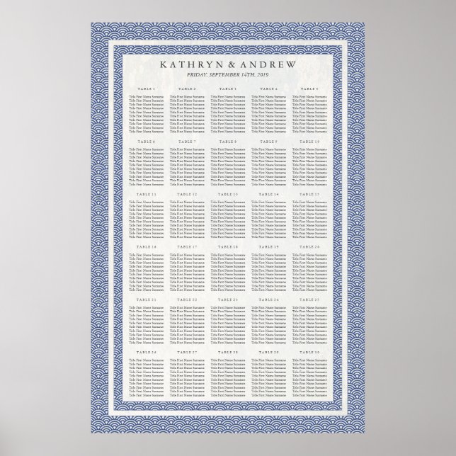 Mörk blått Seigaiha Bröllop/händelsemittsschema Poster (Framsidan)