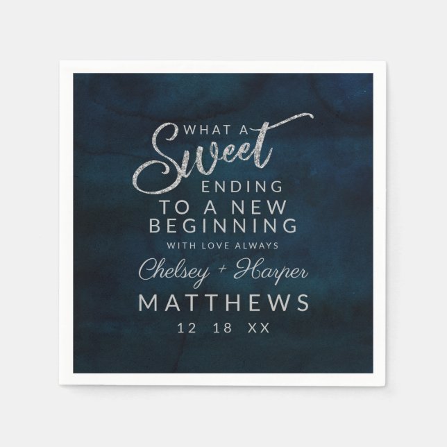 Mörk blått Silver Sweet Ending Pappersservett (Framsidan)