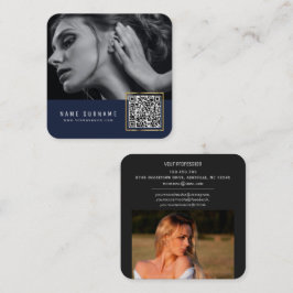 Mörk blått skannerbart streckkod QR-kodfoto  Fyrkantigt Visitkort