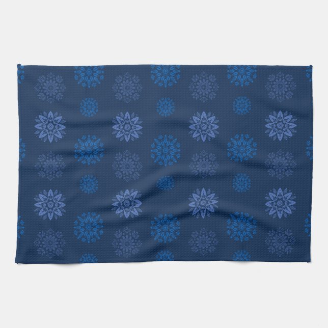 Mörk blått snöflingan Mönster Kökshandduk (Horisontell)