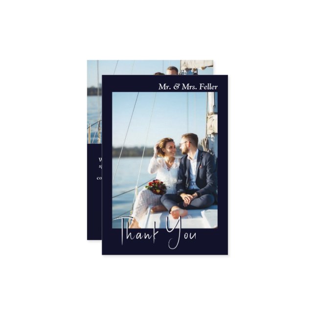 Mörk blått svartvitt (Bröllop) - tackkort Tack Kort (Fram/Back In Situ)