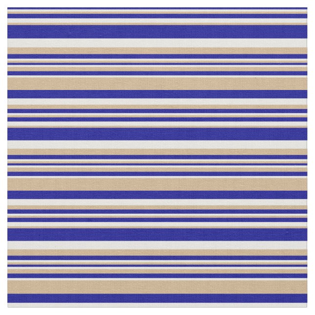 Mörk blått, Tan & Mint Cream Linjer Mönster Tyg (Närbild)