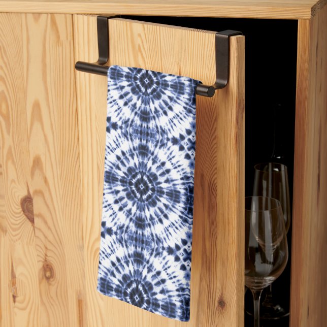 Mörk blått Tie Dye Mönster Kökshandduk (Thirds Fold)