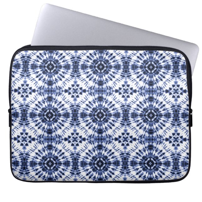 Mörk blått Tie Dye Mönster Laptop Fodral (Framsidan)