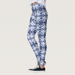 Mörk blått Tie Dye Mönster Leggings