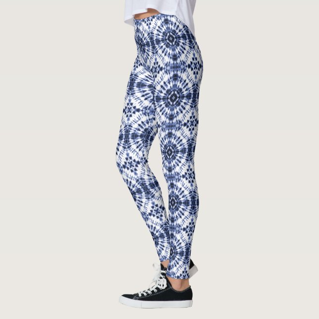 Mörk blått Tie Dye Mönster Leggings (Vänster)