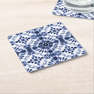 Mörk blått Tie Dye Mönster Underlägg Papper Kvadrat