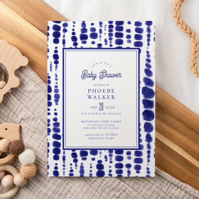 Mörk blått Tie Dye Shibori Indigo Baby Shower Inbjudningar (Skapare uppladdad)