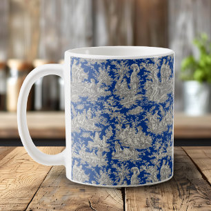 mörk blått toile de jouy för vintage av elegant kaffemugg