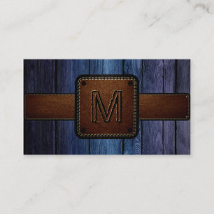 Mörk blått Trä Brun läder, se Monogram Visitkort