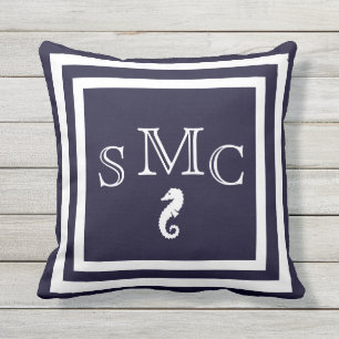 MÖRK BLÅTT utomhussjöfart, MONOGRAM Kudde
