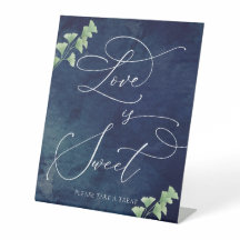 Mörk blått vattenfärgen Greenery Bröllop Dessert P