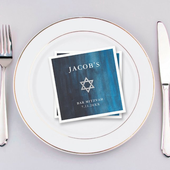 Mörk blått vattenfärgsutseende Pub Mitzvah Pappersservett (Skapare uppladdad)