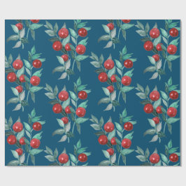 Mörk blått Vattensfärg Festive jul Red Berries Presentpapper