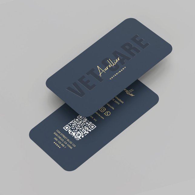 Mörk blått veterinärveterinären i Modern Vet Veter Visitkort (Modern Vet Veterinary Dark Blue Gold Veterinarian Business Card
)