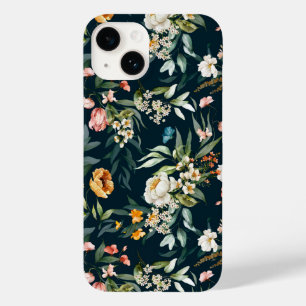 Mörk blått Vintage Stil Garden Flower Mönster